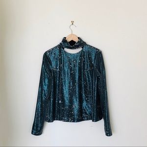 Elliatt Sequin choker collar open back top M